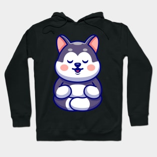 Cute baby husky meditation cartoon Hoodie